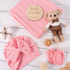 AQOKKA bow hat set for newborn enhances cute photos and keeps baby warm.