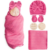 AQOKKA newborn receiving blanket with bow hat and mittens for cozy comfort