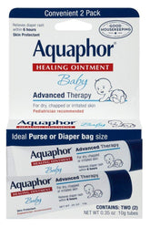 Aquaphor Baby Healing Ointment two-pack with 0.35 oz tubes for diaper rash relief.