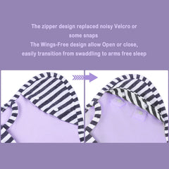aQuooky spacious swaddle design supports hip and leg movement for healthy growth