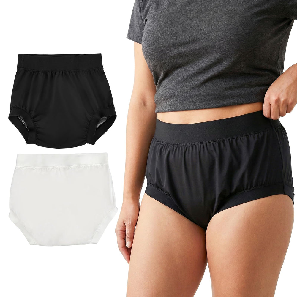 AQX high-waist white plastic pants for discreet daily protection