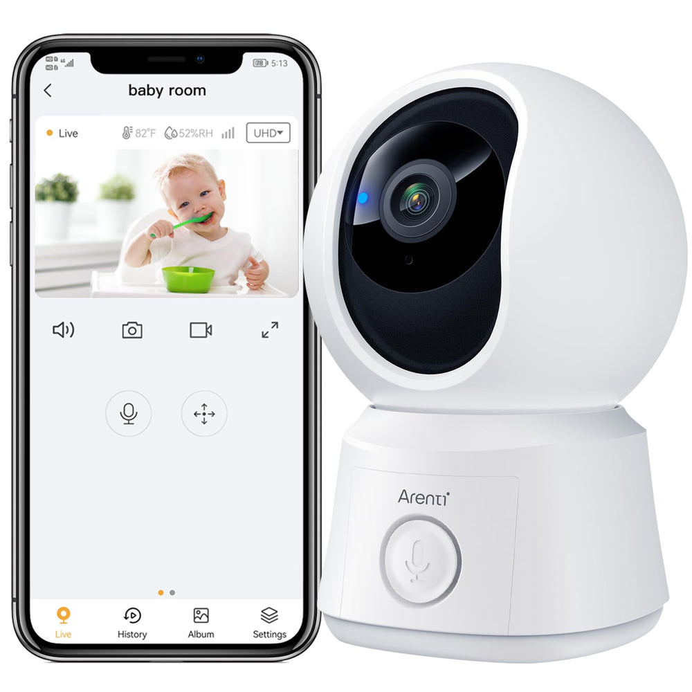 ARENTI B2 360° view camera front captures wide coverage for pet and nanny monitoring.