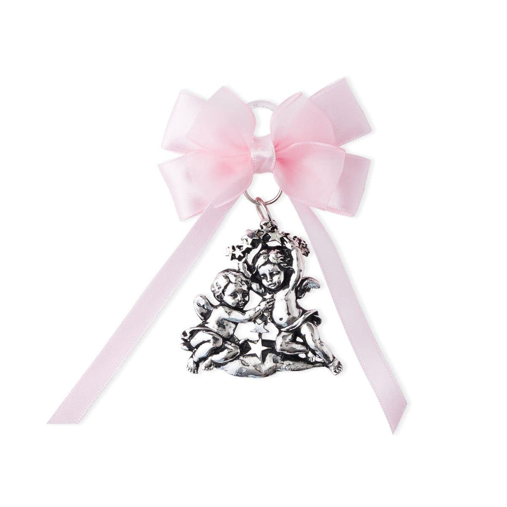 ARGENTARIA Angel Star pink crib medal with hanging loop for nursery decor
