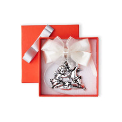 ARGENTARIA Pink hanging loop crib medal shown on crib headboard