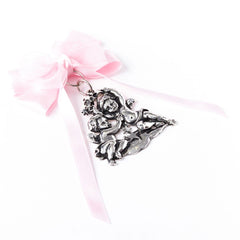 ARGENTARIA Pink guardian angel medal in satin ribbon packaging for gifting