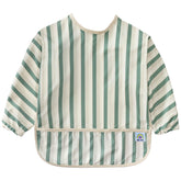 ARI MES long sleeves bib in green stripes protects clothes during meals for toddlers.