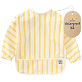 ARI MES long sleeves waterproof bib in yellow stripes protecting clothing during meals