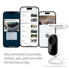 Arlo Essential Indoor Camera 2-way Audio enables real-time conversations.