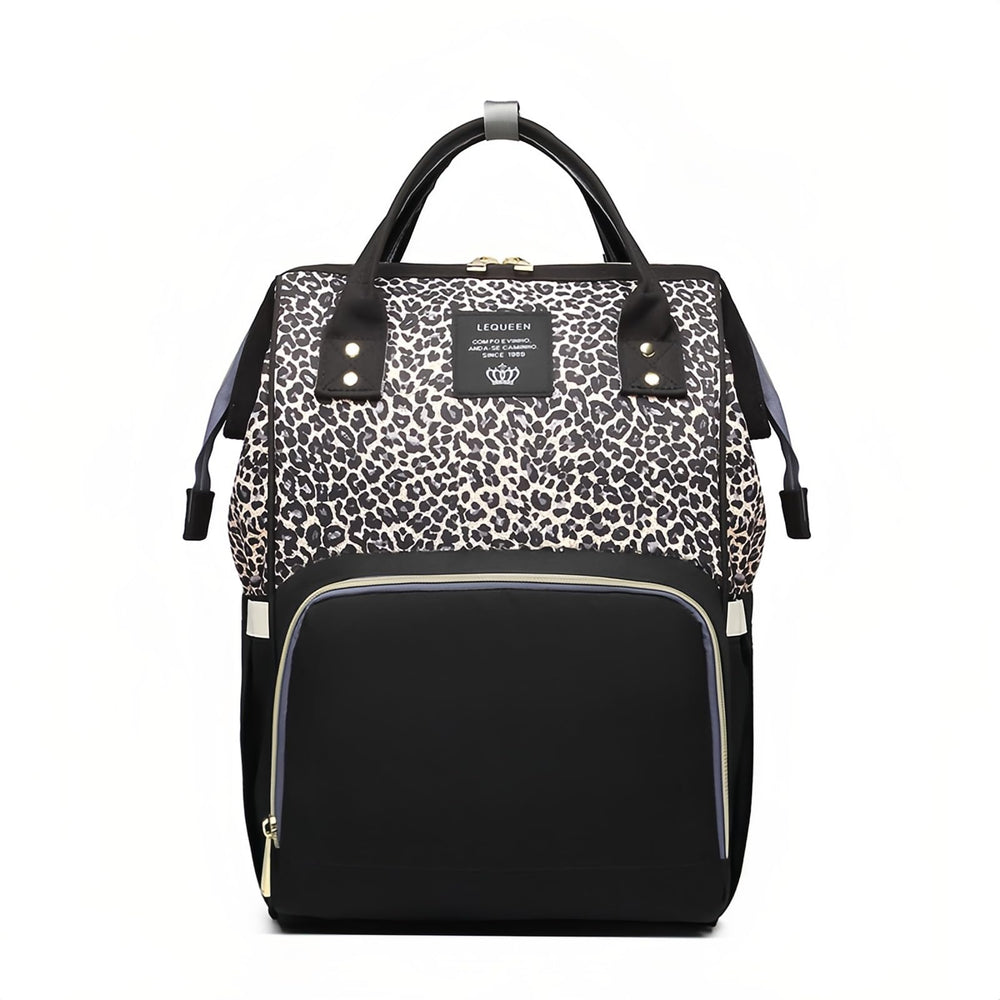 Armbq leopard print diaper bag backpack with spacious storage for baby gear.