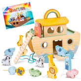 Arristone Noah's Ark toy with wheels and pull rope supports active play.