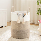 Artfeel laundry basket front view, natural woven cotton rope for stylish dirty clothes storage.