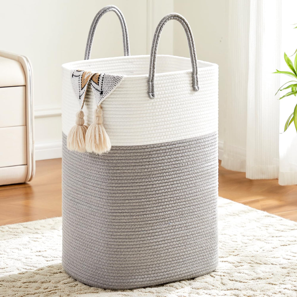 Artfeel laundry basket in woven cotton rope for tidy laundry storage