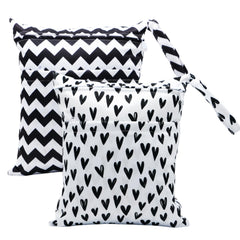 Asenappy wet-dry bag with two zippered pockets for separating wet and dry items.