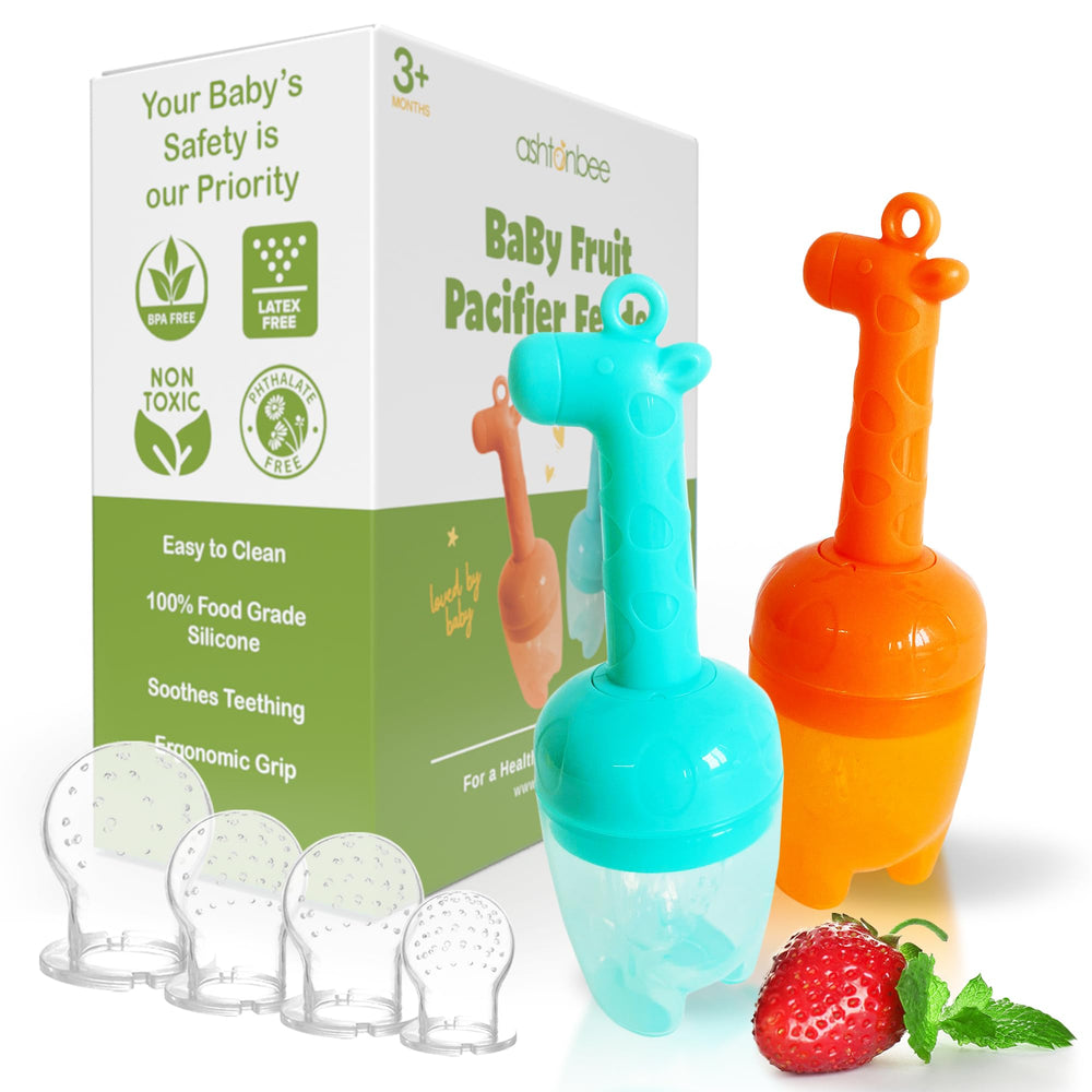 Ashtonbee Baby Fruit Feeder in hand promotes self-feeding during mealtime.