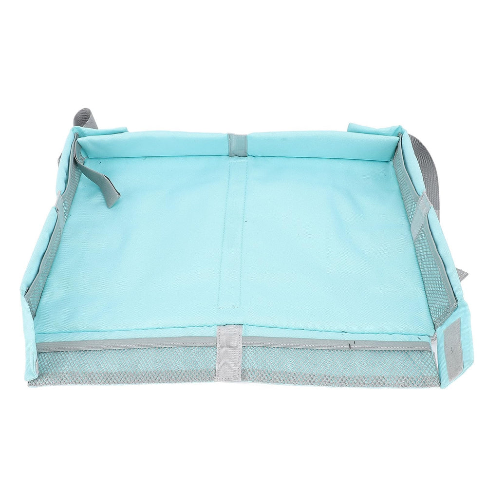 Asixxsix foldable airplane tray cover with pockets keeps toys organized during flights.
