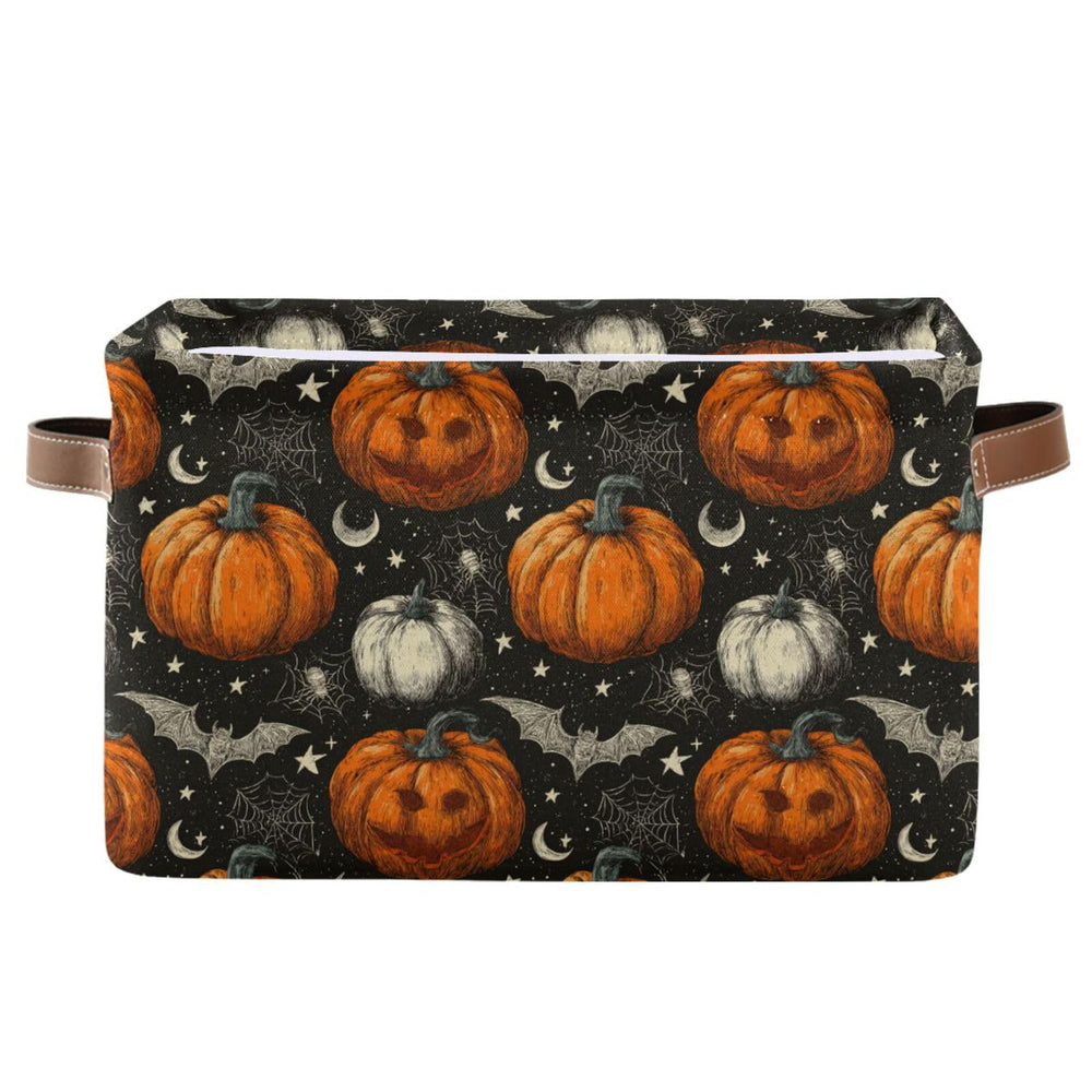 Aslsiy Halloween jack-o-lantern spider basket top view for easy nursery organization.
