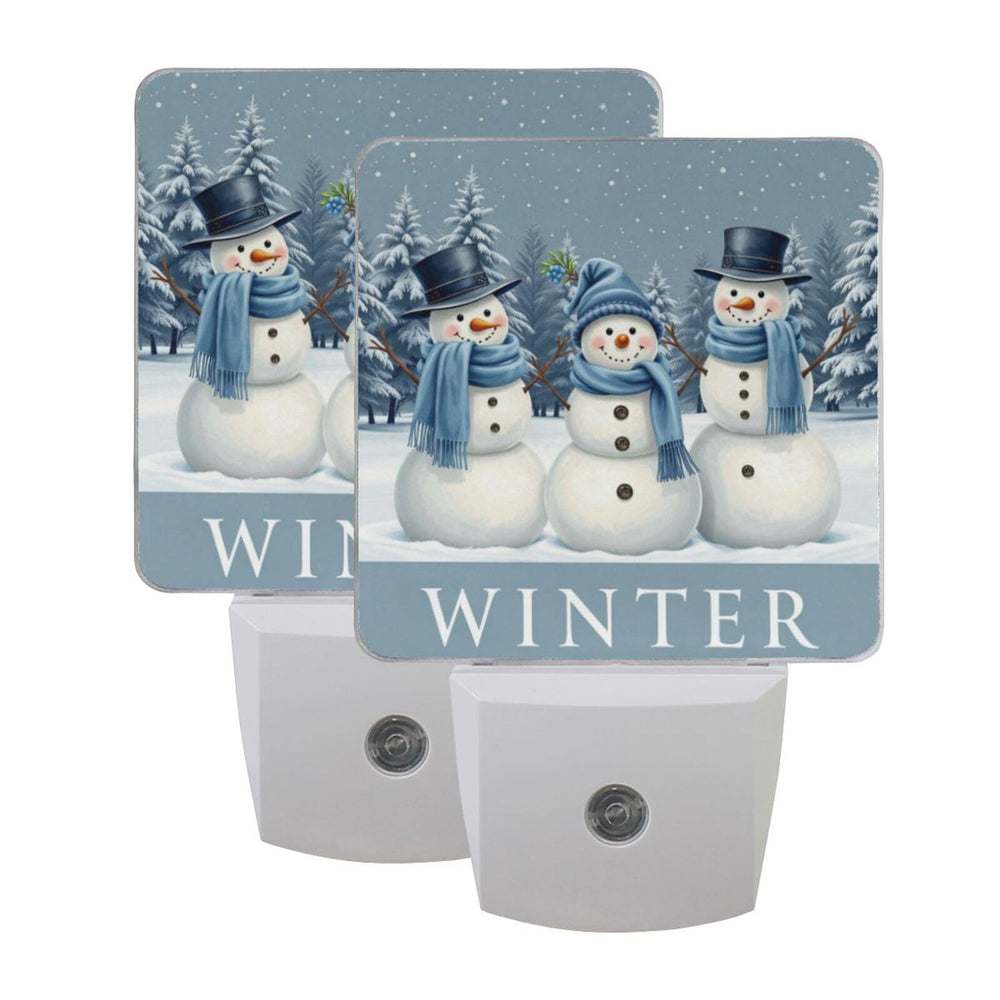 Aslsiy snowman night light in a snowy forest providing gentle guidance for bedtime.