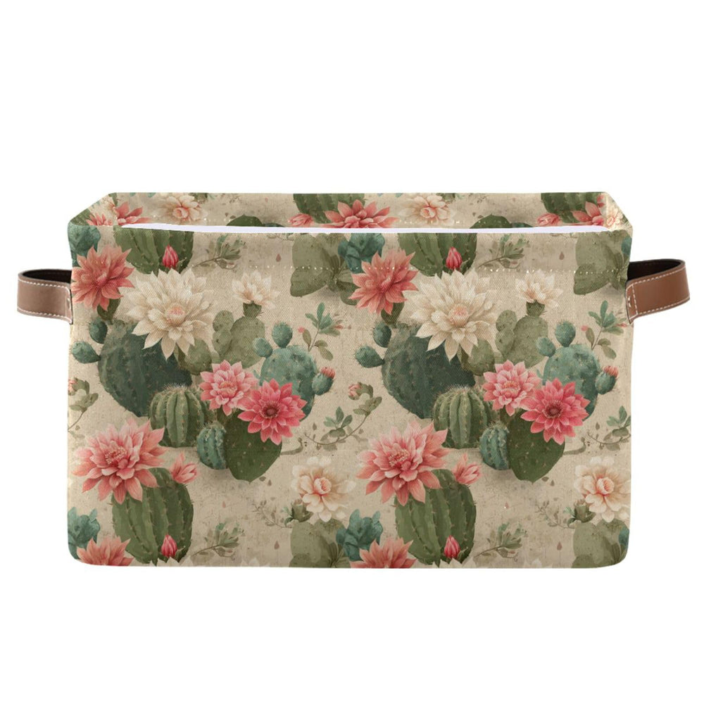 Aslsiy storage basket cactus print front view showing large capacity for nursery storage.