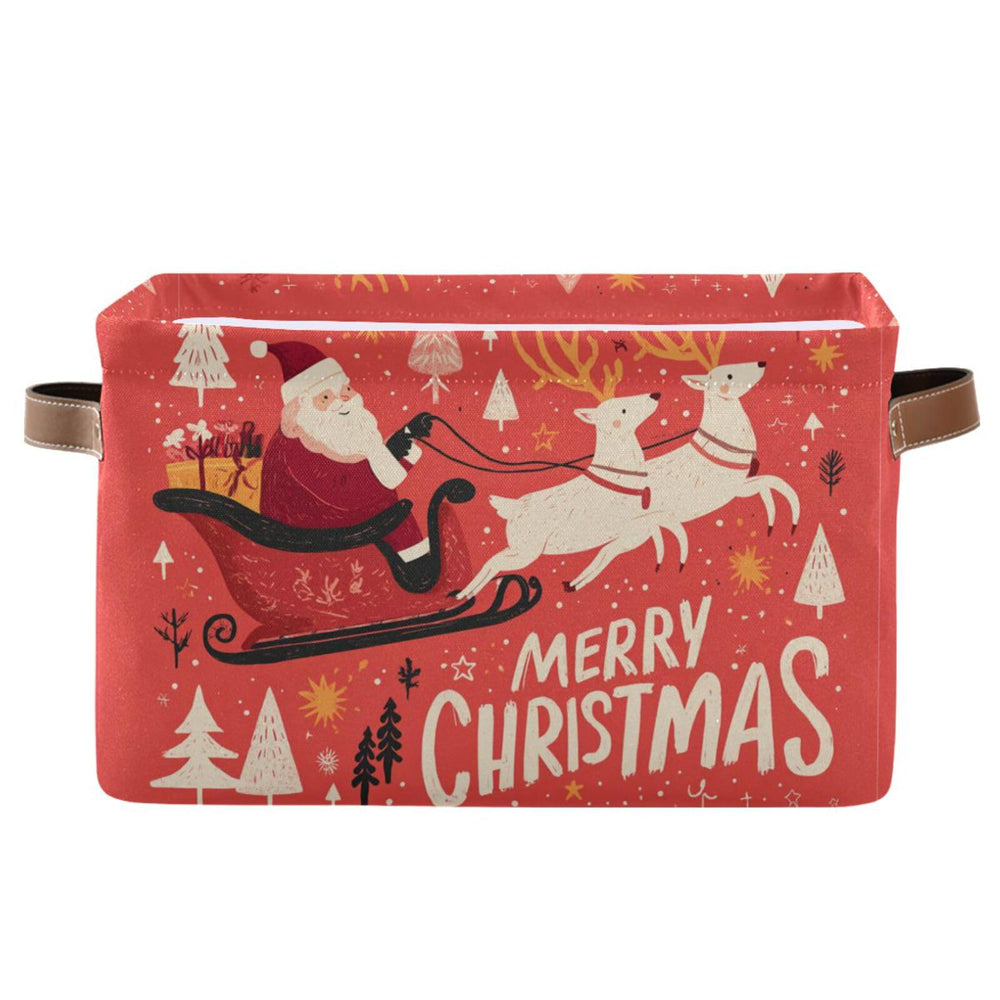 Aslsiy storage basket front view with Santa Claus elk motif, ideal for organized living spaces.