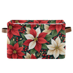 Aslsiy storage basket with red poinsettias pattern for stylish nursery organization