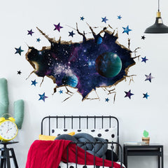 ASMPIO 3D Space Galaxy wall decal sheet enhances living room depth and color
