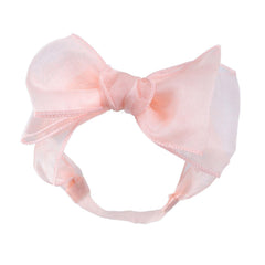 Asphinien lace big bow headband front view with gentle elastic fit for baby photos.