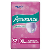 Assurance women's XL disposable underwear packaging for discreet protection.