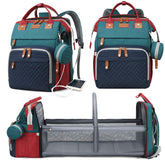 Astro alan diaper bag with changing station keeps diaper changes convenient on the go.