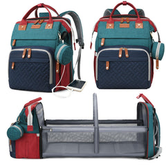Astro alan diaper bag with changing station keeps diaper changes convenient on the go.