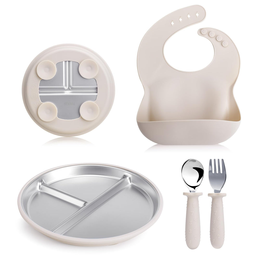 ASUMIO stainless steel kids plate with four suction cups for secure meals