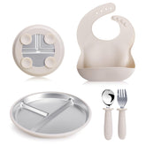 ASUMIO stainless steel kids plate with four suction cups for secure meals