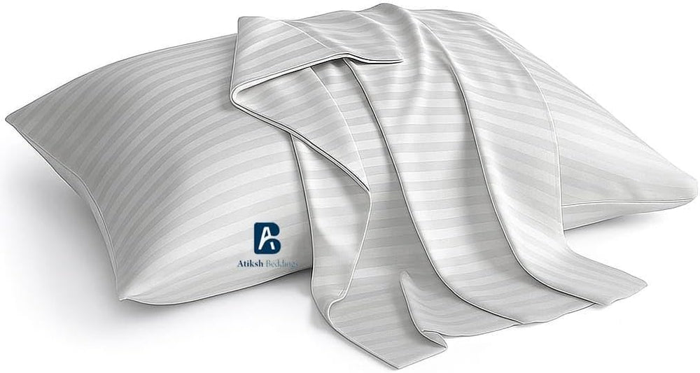 Atiksh Beddings toddler pillow case with silver grey stripe—soft and breathable for nap time.