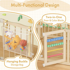 Foldable wooden baby gate by Atoping for quick storage after play.