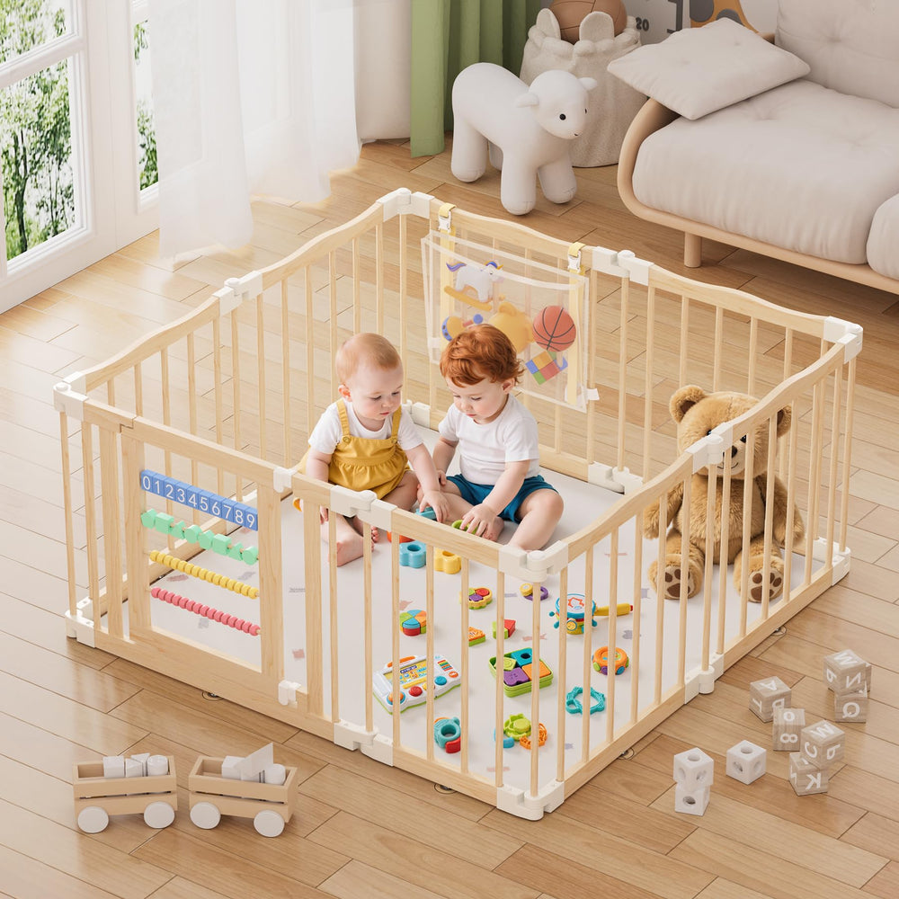 Atoping wooden playpen 50x50 inches ready for indoor playtime.
