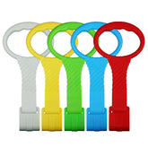 ATOPXiNG pull-up rings in five colors attached to a playpen bar for standing practice