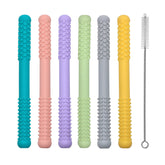 Atsky Hollow Teether Straw close-up showing soft silicone for gum comfort.