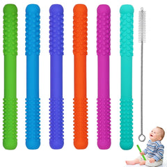Atsky hollow teething tubes 6-pack, soft silicone for safe, soothing chewing.