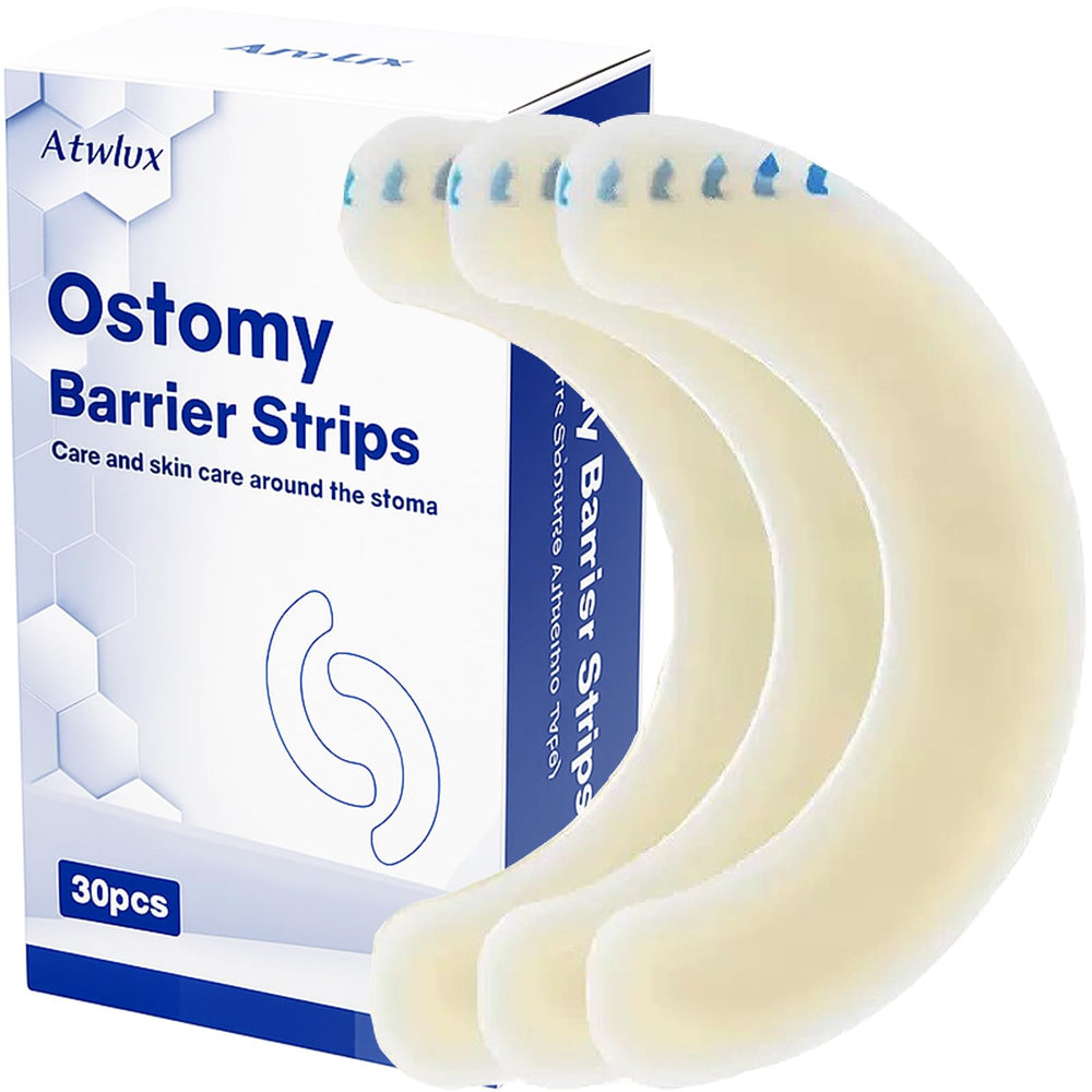 Atwlux ostomy barrier strips with elastic seal for secure daily fit.