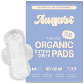 August regular cotton pad packaging showcases eco-friendly design for sustainable daily protection.