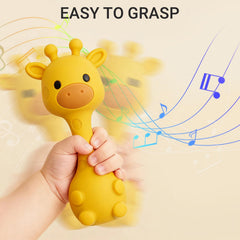 AULEGE giraffe teether rattle inside creates gentle sounds for entertainment.
