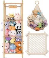 Auoleru stuffed animal storage tower front view showcasing roomy capacity for toys.