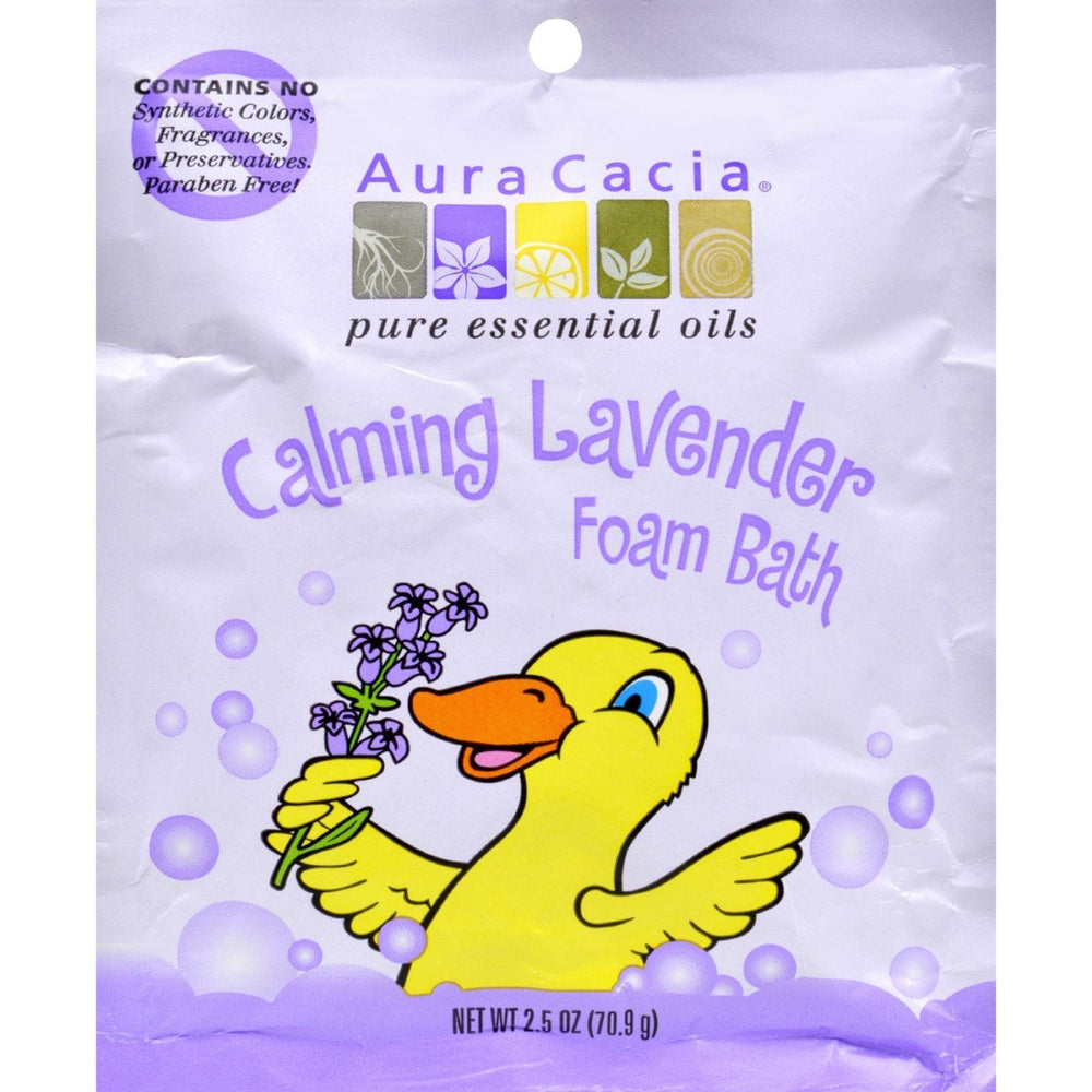 Aura Cacia Calming Lavender Kids Foam Bath bottle supports a soothing bedtime routine.