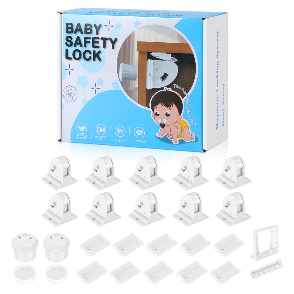 Aurblozen 10 pack magnetic cabinet locks with invisible installation for child safety.