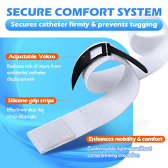 AurMirai non-slip adjustable leg strap keeps catheter in place during activities.