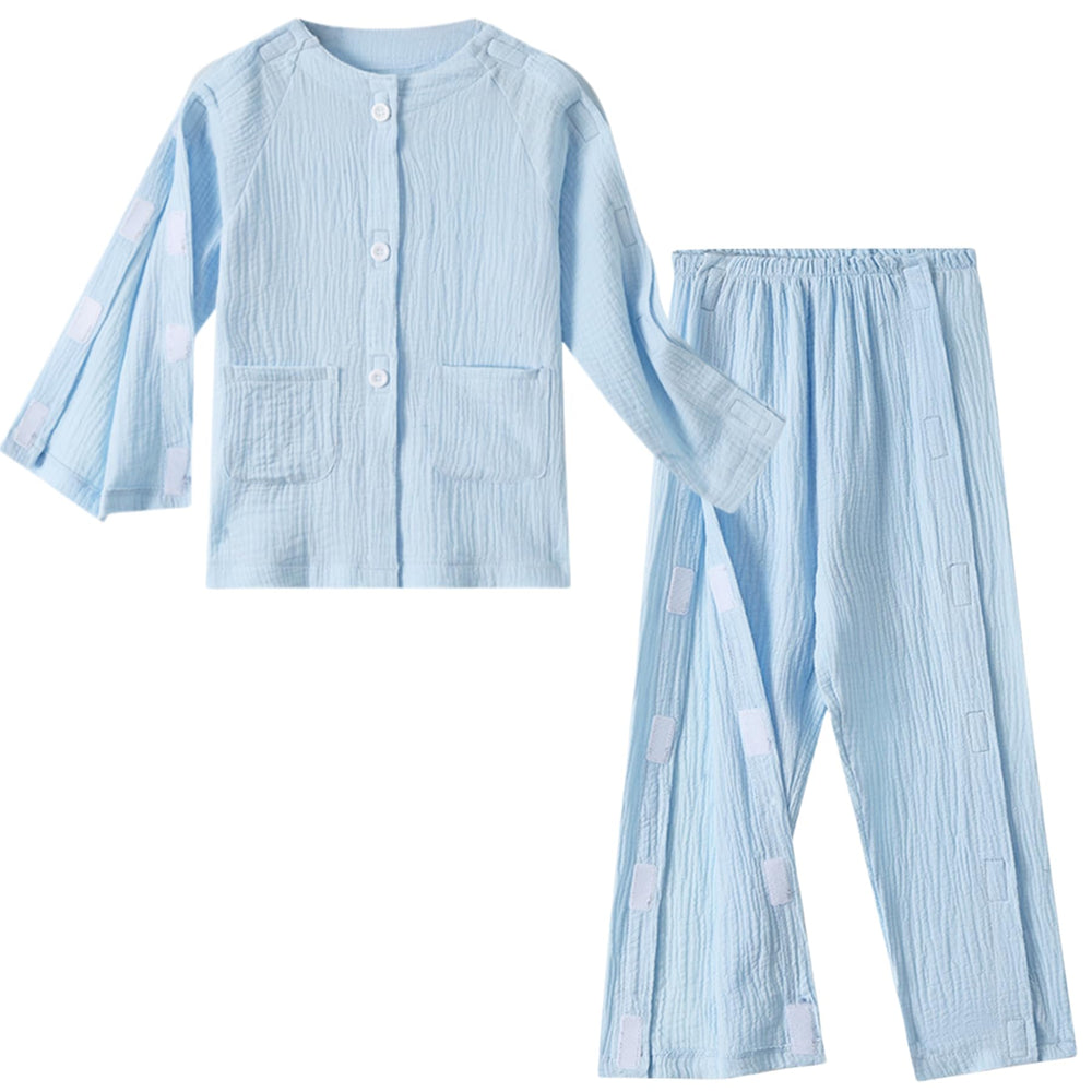 AUSTYLCO Cotton Magic-Stick full-opening blue front view for easy dressing.