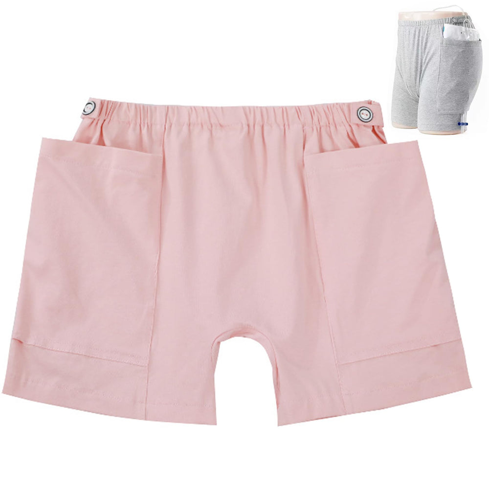 AUSTYLCO urine bag pants front view with skin-friendly cotton fabric for daily comfort.