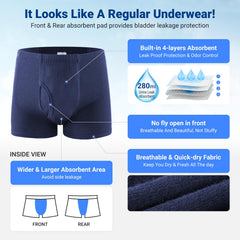 AutoTime men's underwear front view shows front absorbent zone for protection