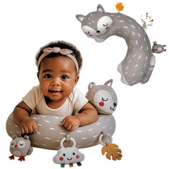 Autumn Bliss Co tummy time pillow gray fox side view for gentle infant elevation.