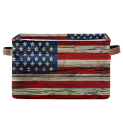 AUUXVA American Flag Patriotic Storage Basket with handles keeps toys organized.