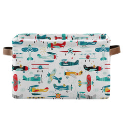 AUUXVA storage basket cube with cartoon airplane and helicopter, ideal for tidying toys.